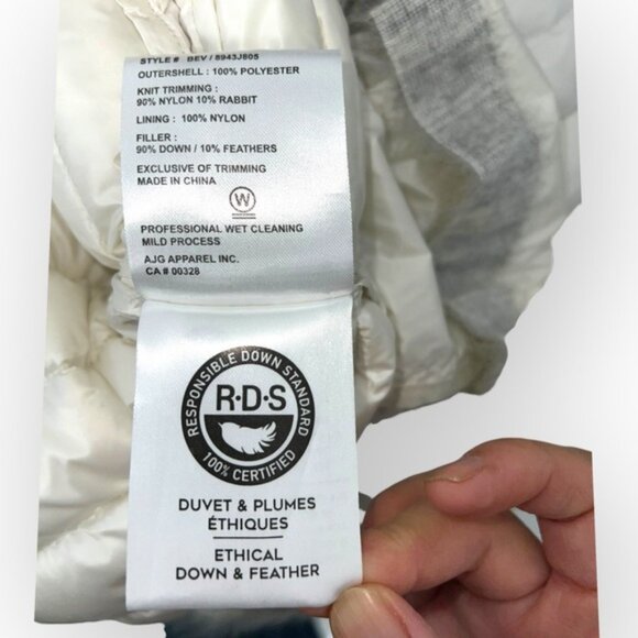 BRAND NEW Sosken Designer White Down Puffer Longline Fur Trim Jacket Coat XL XXL - Picture 13 of 14